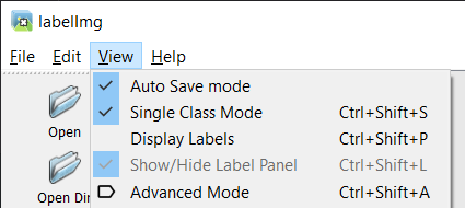 Configurações de Visualização LabelImg